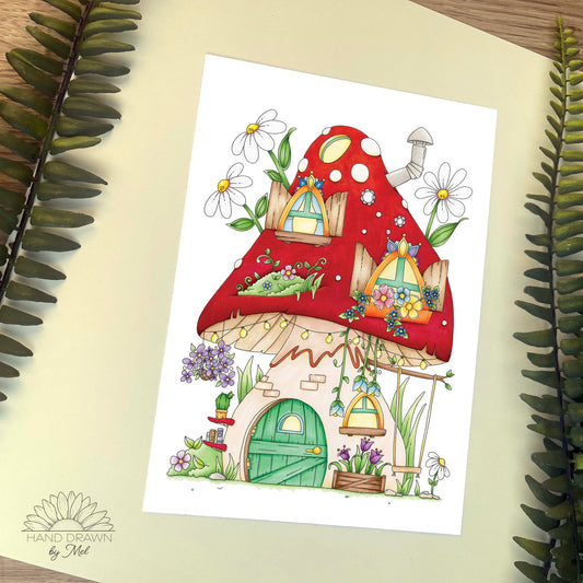 'Big Shroom' A5 Print. Wall Art, whimsical fairycore mushroom house.