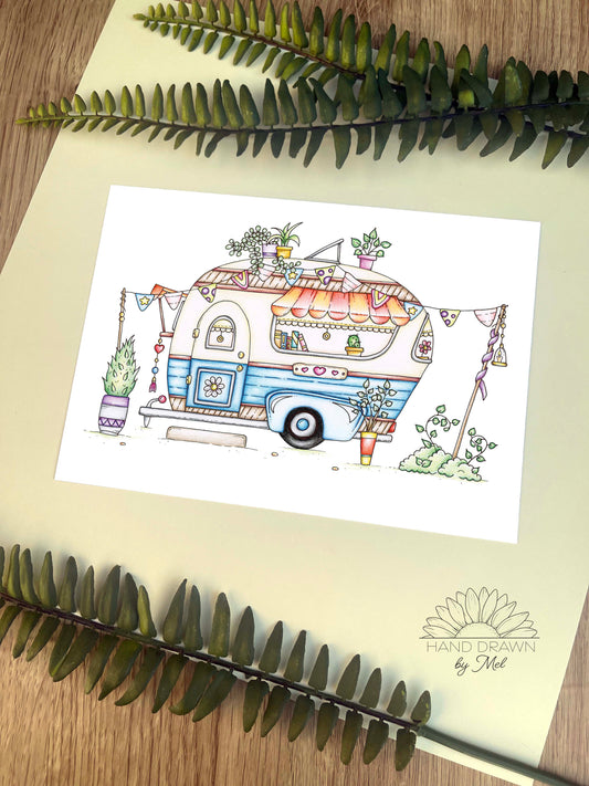 Cute Caravan Home A5 Print. Wall Art.