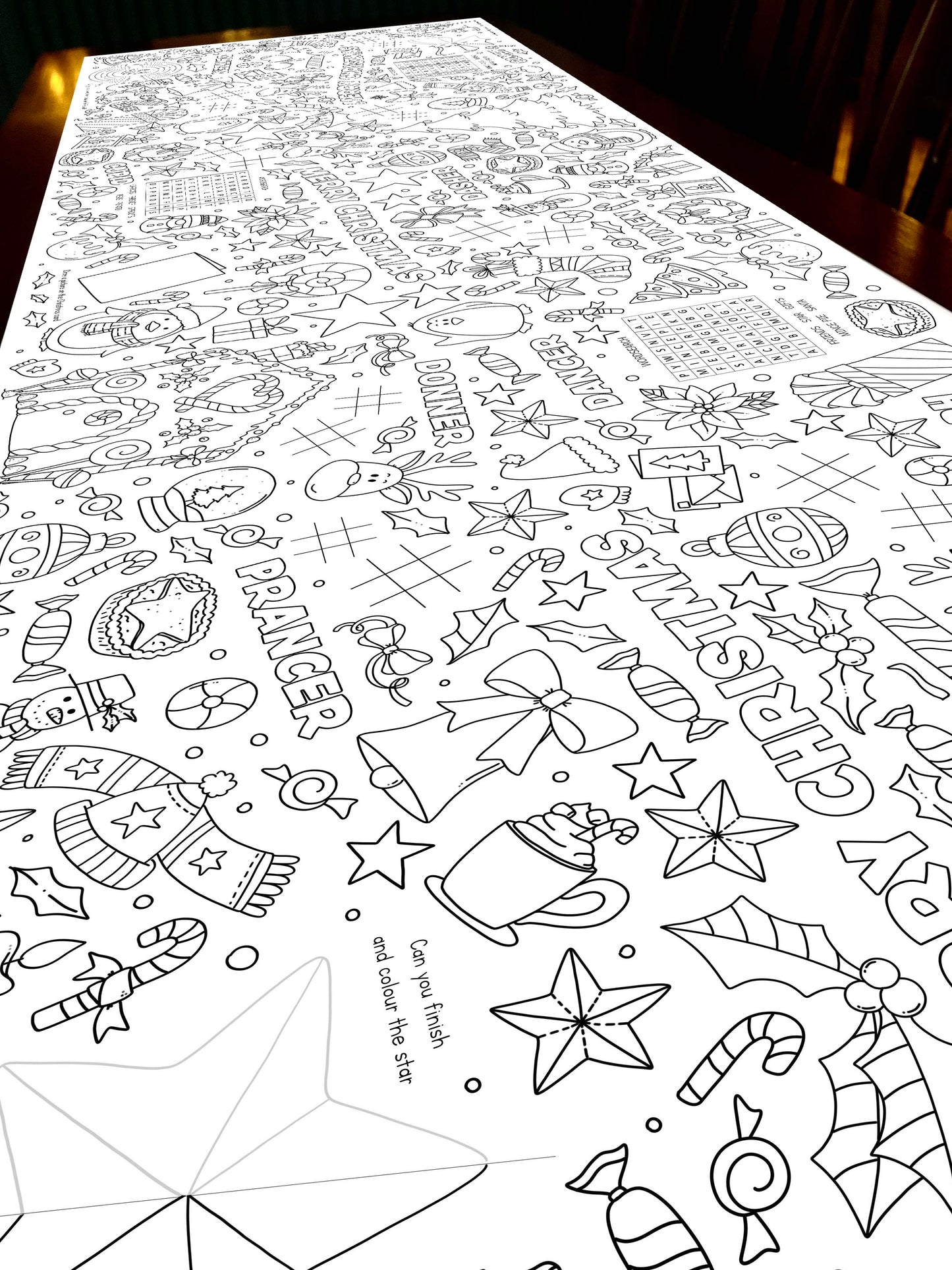 1.8m Merry Christmas EXTRA LARGE table length colouring sheet, activity table runner. 6ft! Festive holiday fun! POSTED IN A TUBE