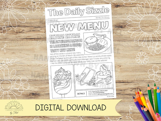 The Daily Sizzle - Menu launch colouring page for Sizzling Pubs