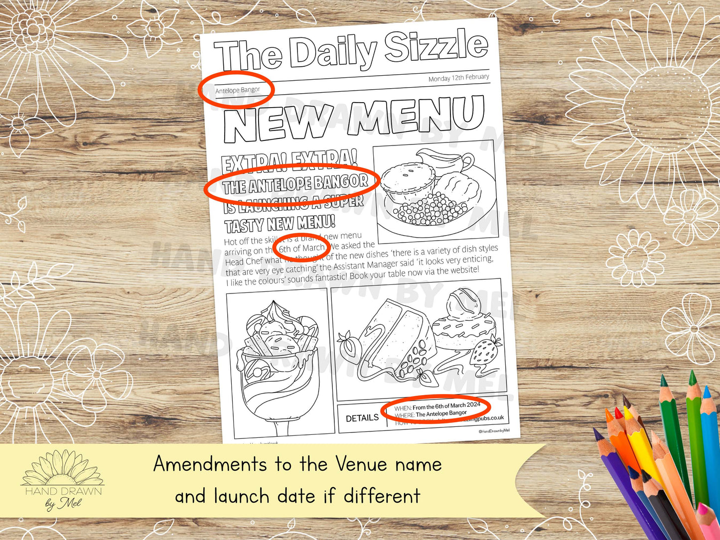 The Daily Sizzle - Menu launch colouring page for Sizzling Pubs