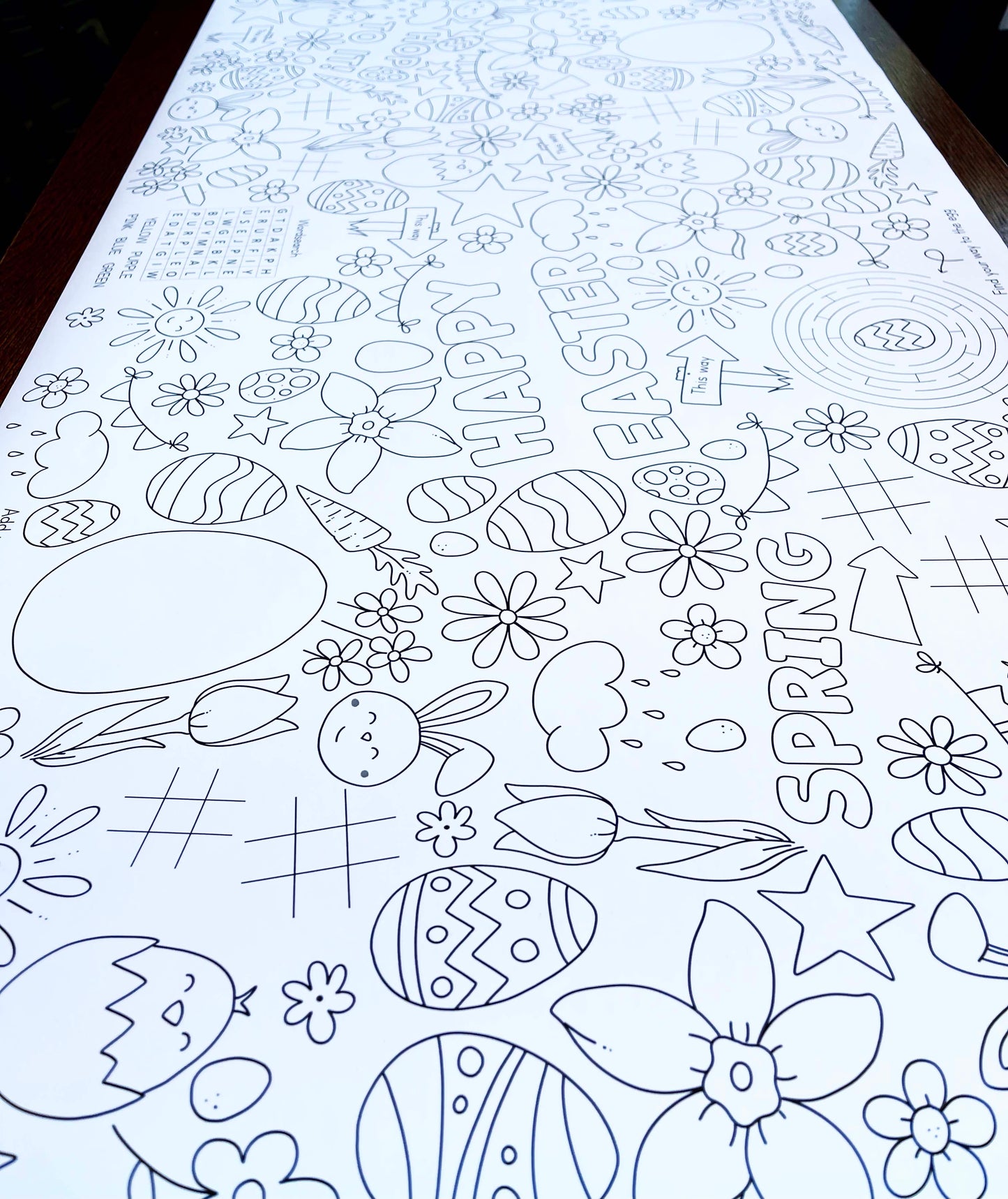 EASTER 1.8m EXTRA LARGE table length colouring and activity sheet. 6ft Children's table cloth runner. FOLDED TO A4