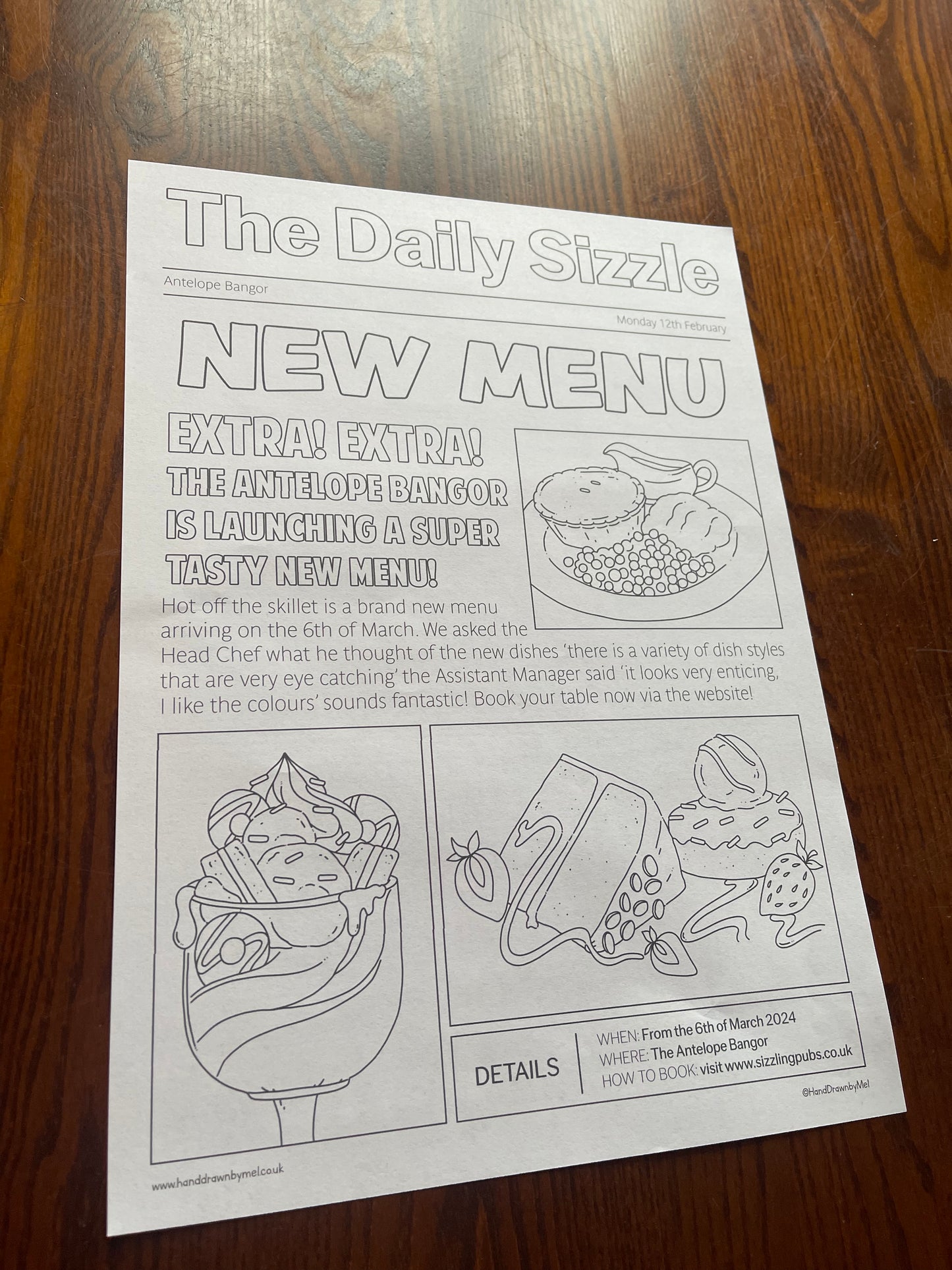 The Daily Sizzle - Menu launch colouring page for Sizzling Pubs