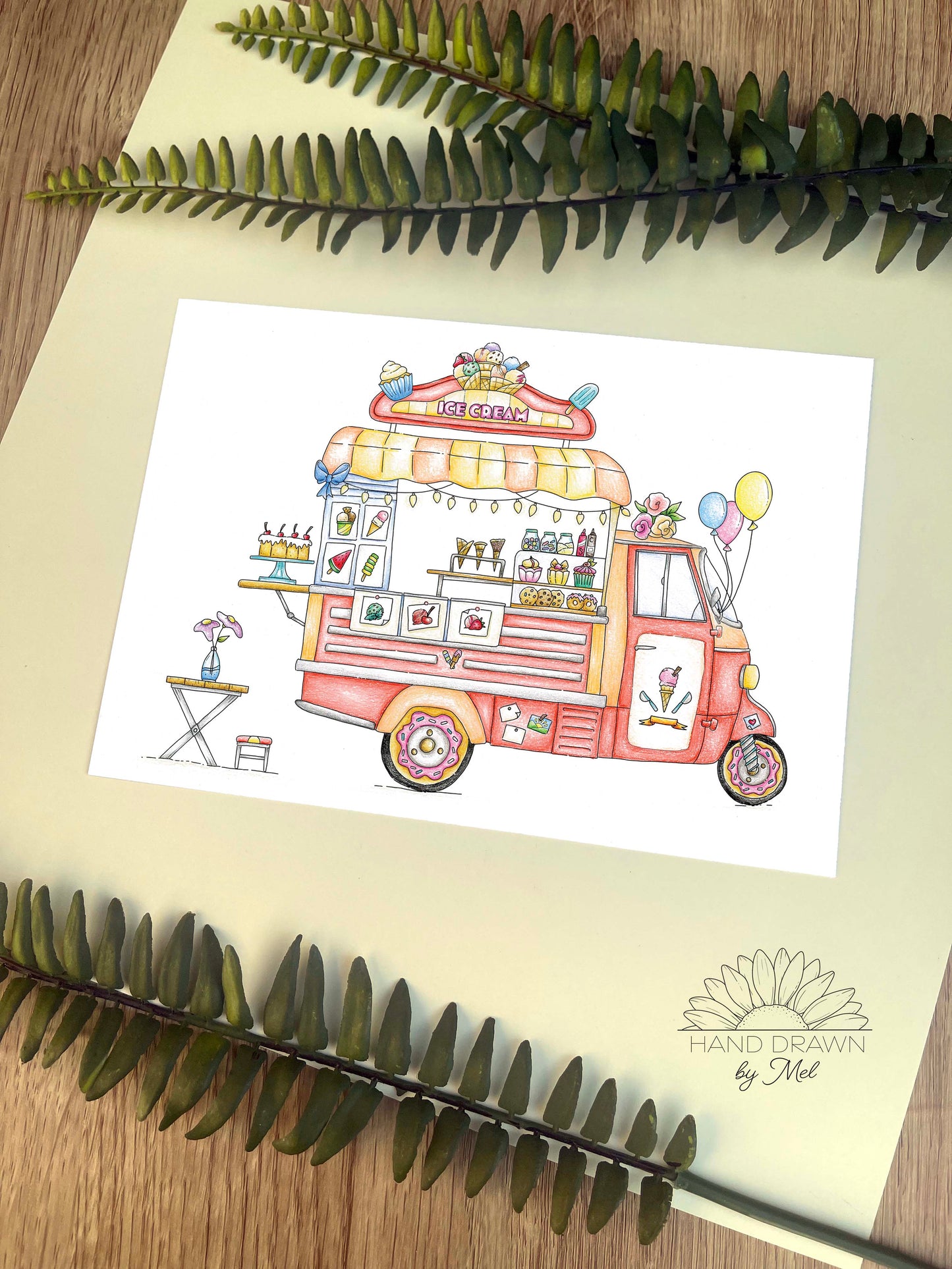 Ice Cream Tuk Tuk A5 Print. Wall Art.