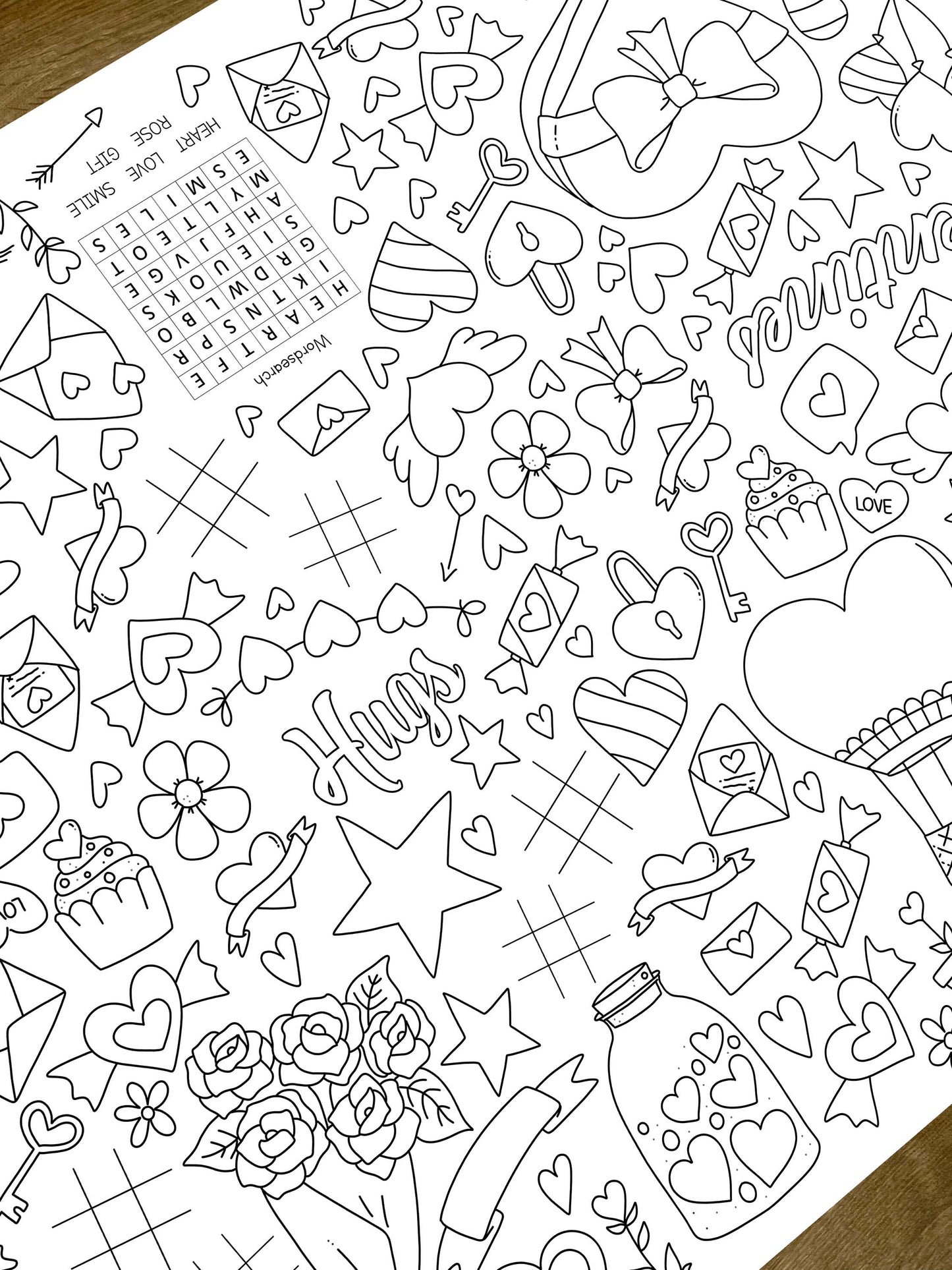 1.8m Valentines Day EXTRA LARGE table length colouring sheet, activity and colouring sheet. 6ft! Festive holiday fun! FOLDED to A4